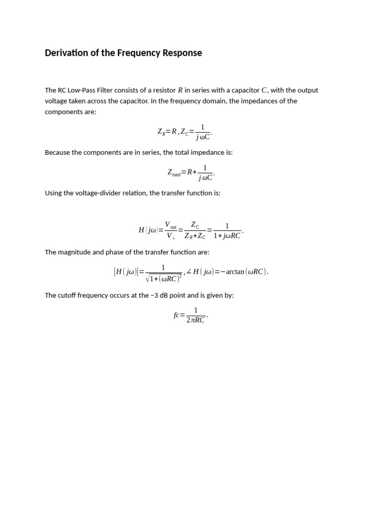 RC Low-Pass Filter Frequency Response | PDF