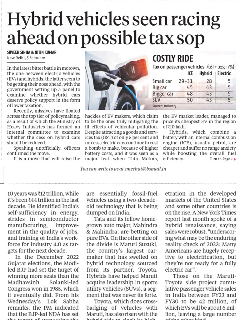 Hybrid Vehicles Sees Racing Ahead On Possible Tax Sop | PDF | Car ...