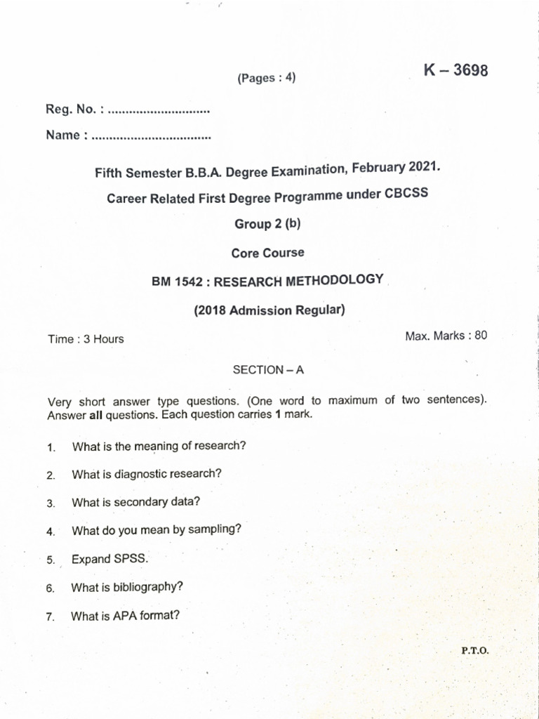 Research Methodology Question Paper | PDF