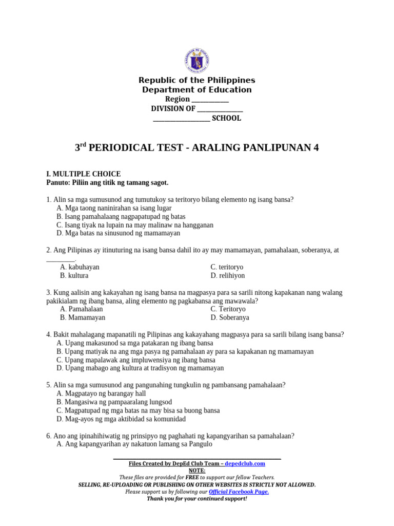 DTC - PT - q3 AP 4 Matatag With Tos Key | PDF