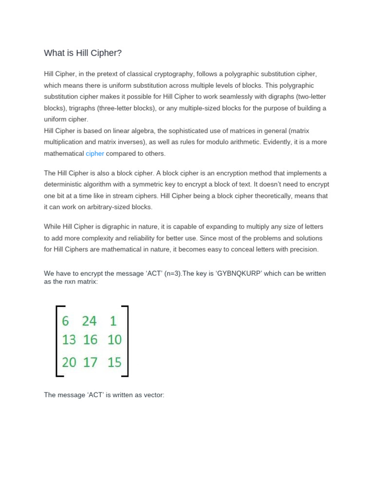 Understanding Hill Cipher Basics | PDF