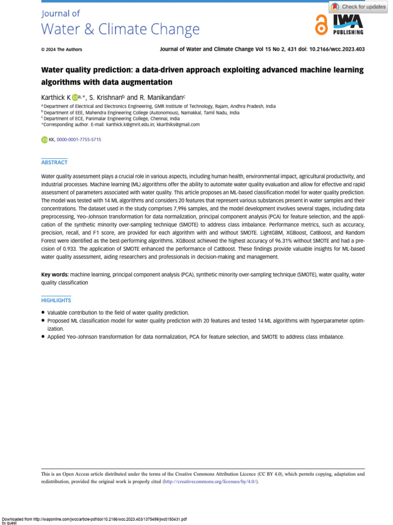 ML-Based Water Quality Prediction Model | PDF | Machine Learning ...