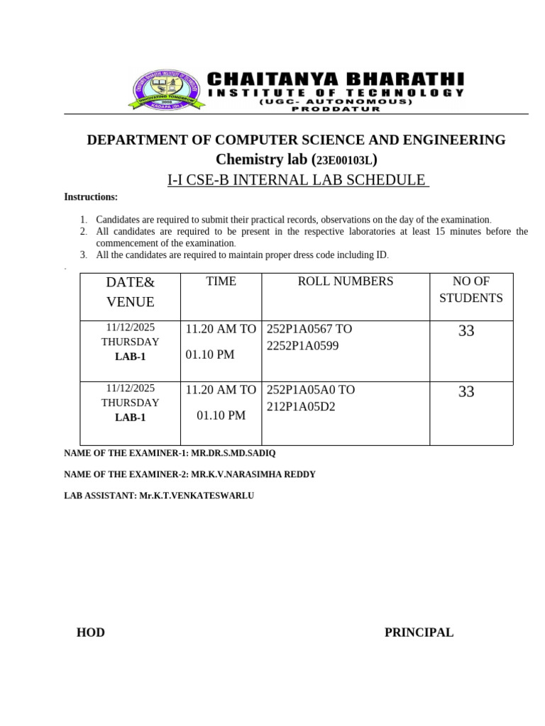 CSE Chemistry Lab Exam Schedule 2025 | PDF | Science | Inquiry