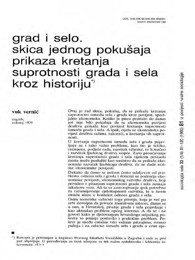 Selo Vs Grad Kroz Povijest | PDF