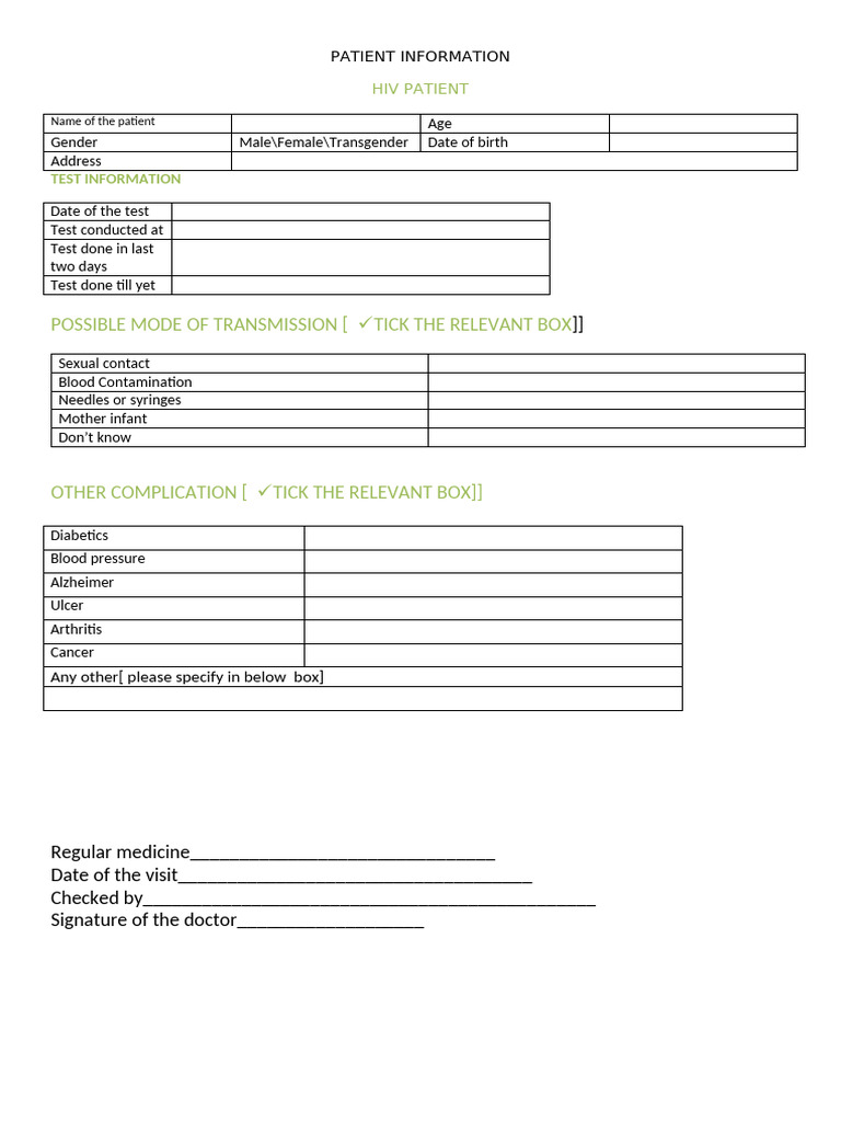 HIV Patient Information and Testing Details | PDF
