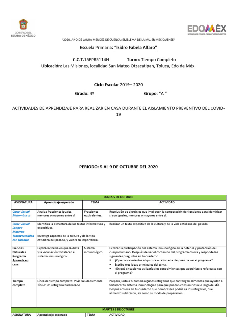 Actividades 5 Al 9 de Octubre de 2020 | PDF | Origami | Aprendizaje
