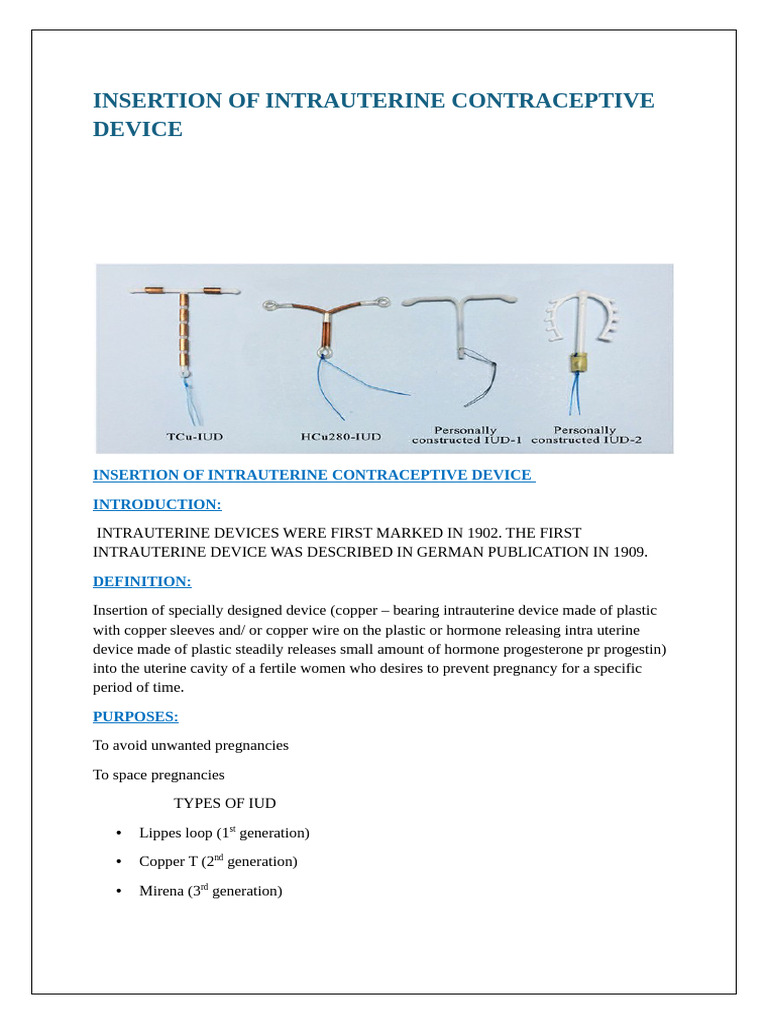 Intrauterine Contraceptive Device Insertion Guide | PDF | Uterus ...