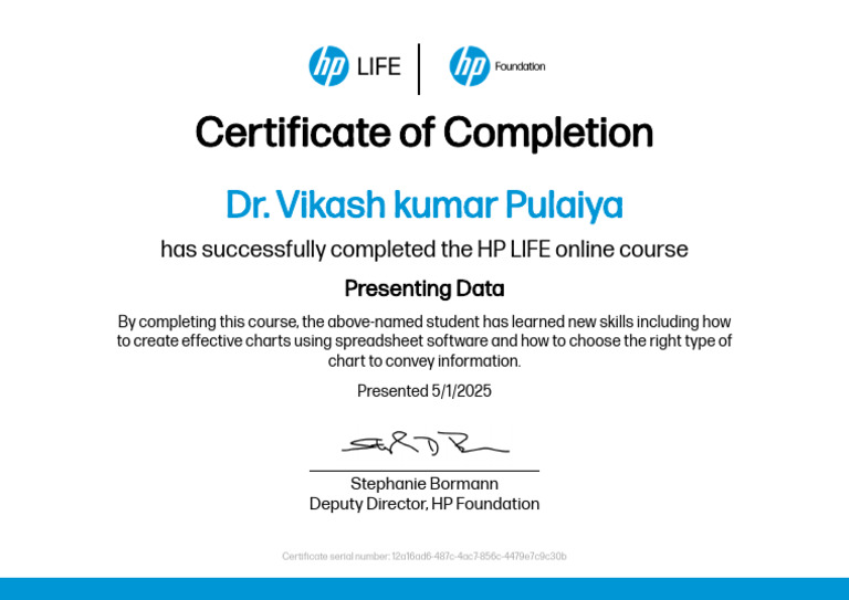 HP LIFE Data Presentation Course Completion | PDF