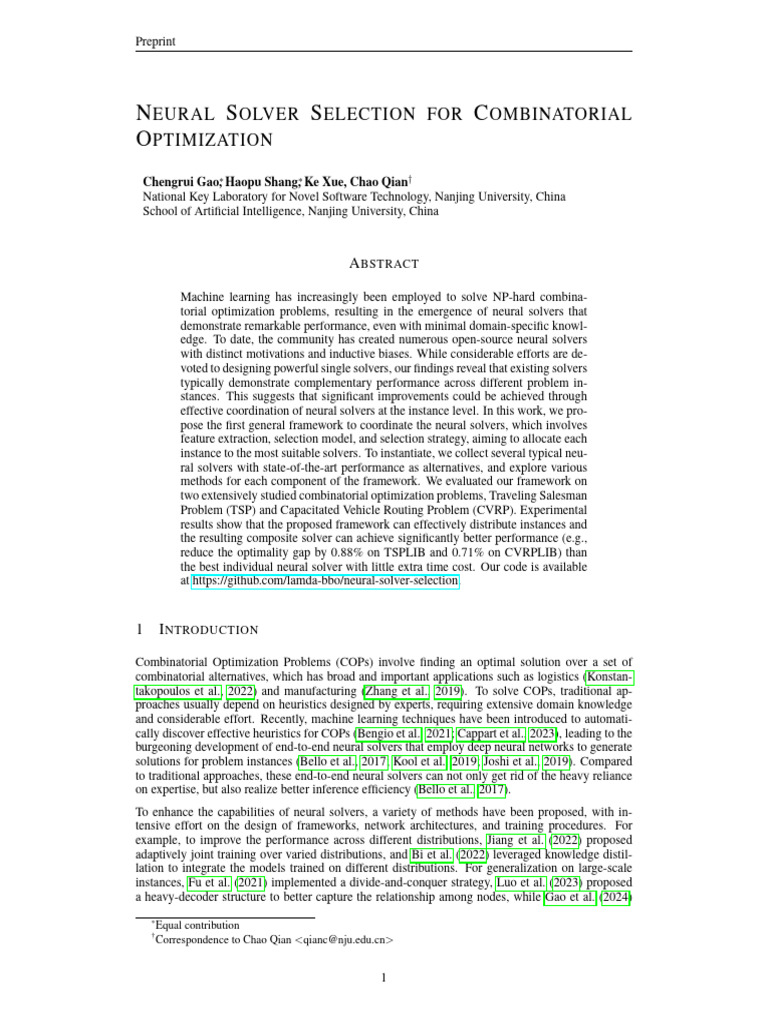 Neural Solver Selection for Combinatorial Optimization_2024 | PDF ...