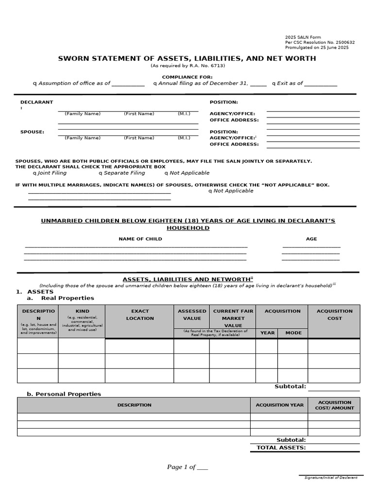 1 a Rules Annex a 2025 SALN Form (1) | PDF