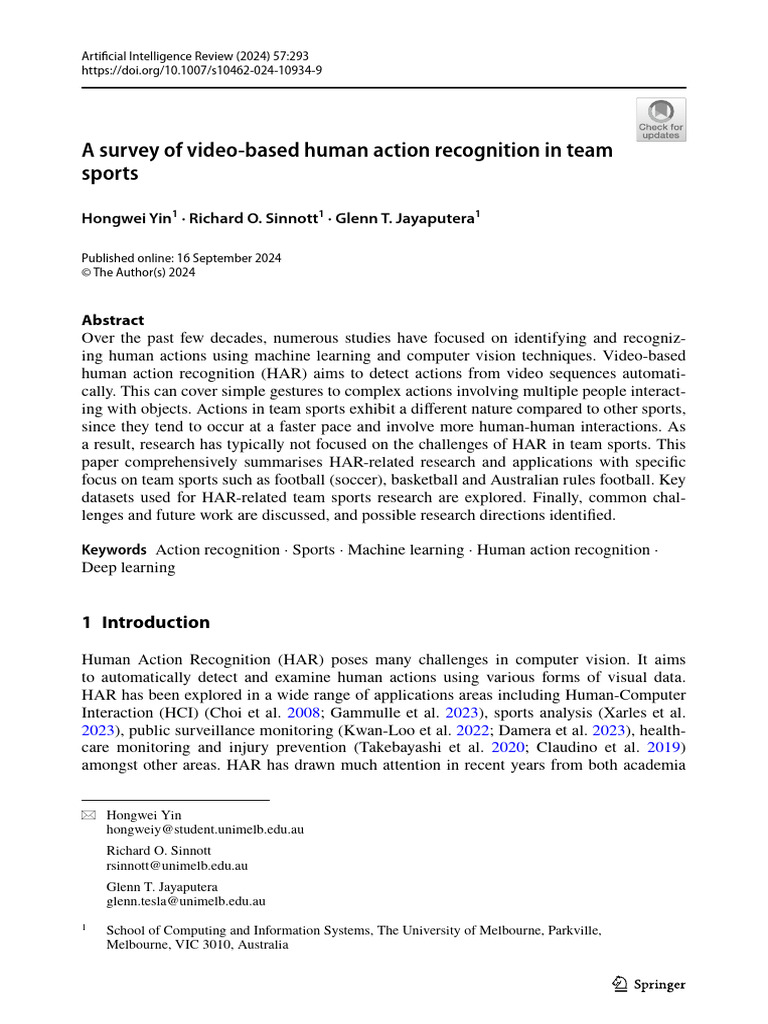 A Survey of Video Based Human Action Recognition in Team Sports - 2024 ...