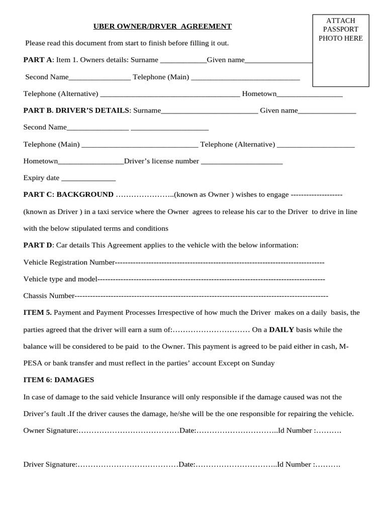 Uber Owner-Driver Agreement Template | PDF