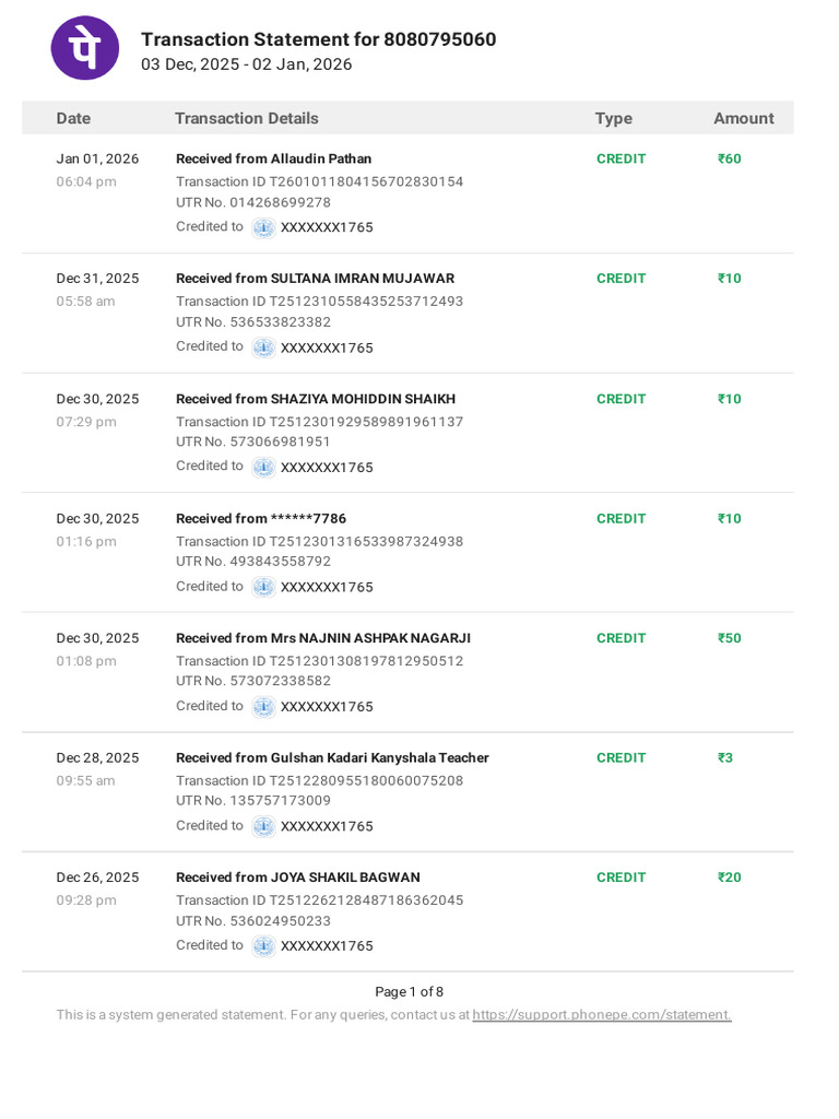 Transaction Statement Summary 2025-2026 | PDF