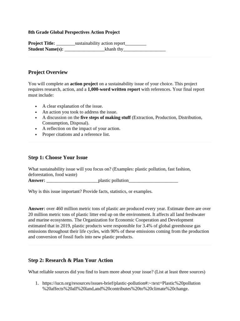 8th Grade Global Perspectives Action Project | PDF | Plastic ...