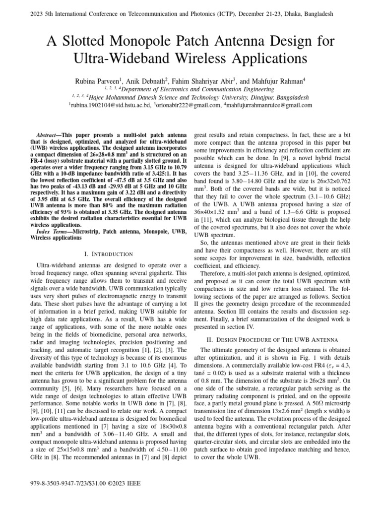 UWB Monopole Patch Antenna Design | PDF