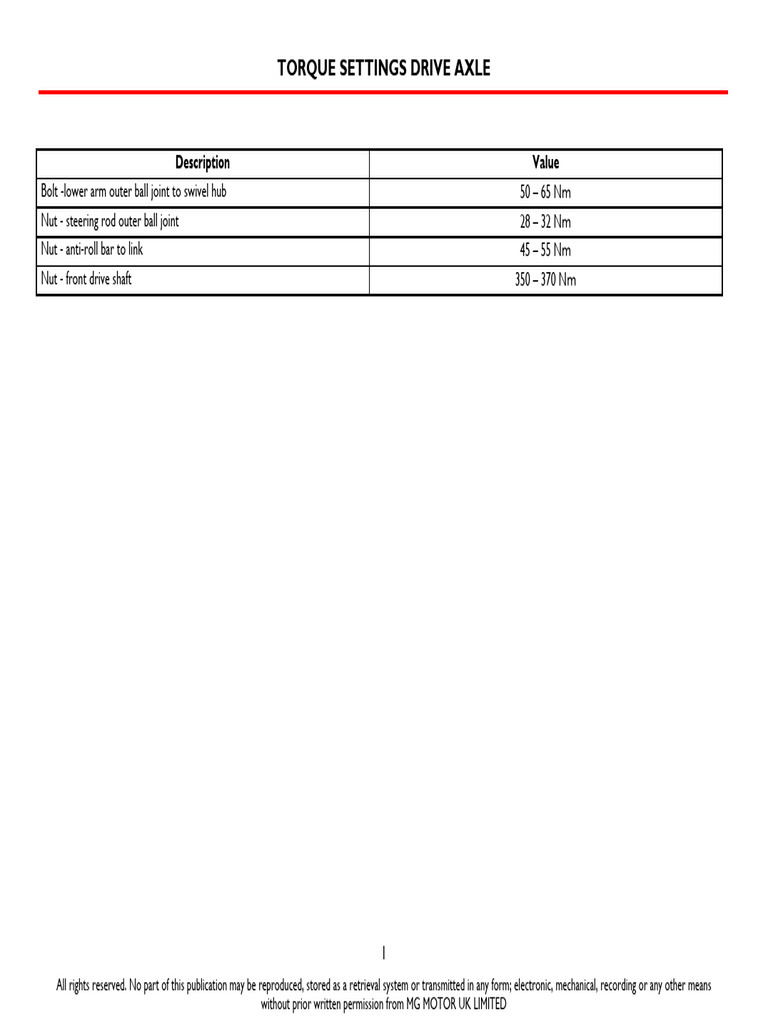 Drive Axle Torque Settings Guide | PDF