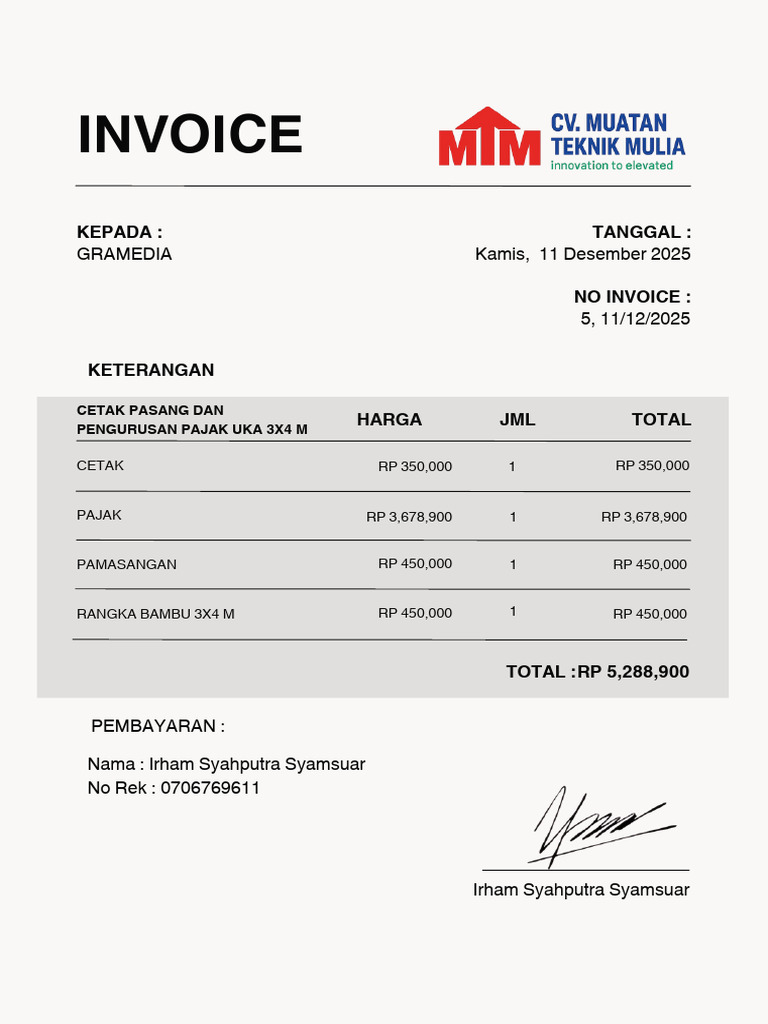 Invoice Cetak Pajak Rangka Bambu 3x4 M | PDF