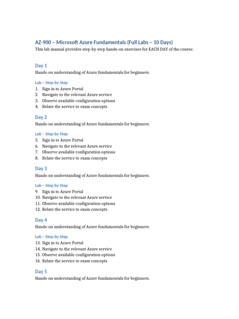 Azure Fundamentals Lab Manual: 10 Days | PDF | Microsoft Azure | Chess ...