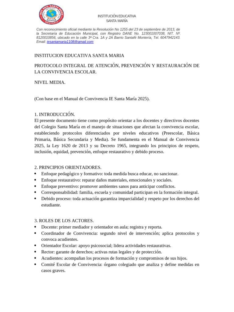 Protocolo de Convivencia Escolar Santa María | PDF | Acoso cibernético ...