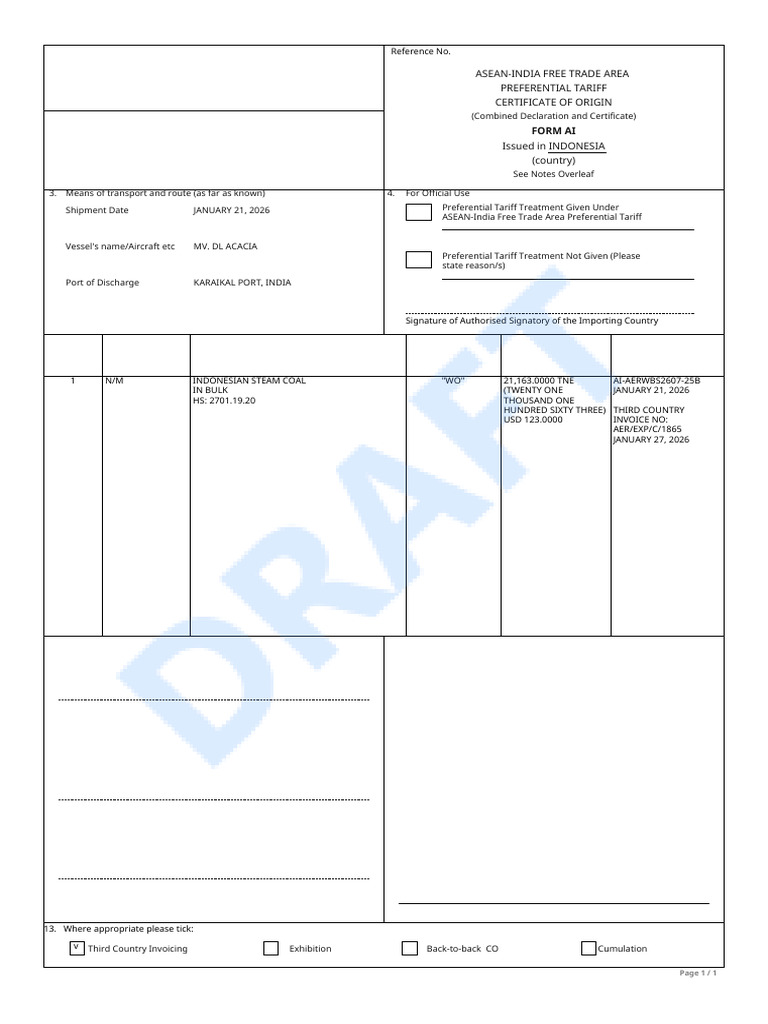Draft Coo Mv. Dl Acacia (b) | PDF | International Trade | Trade