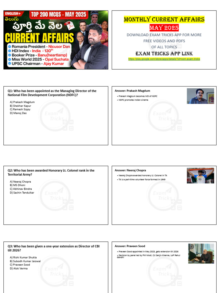 May 2025 Current Affairs Highlights | PDF