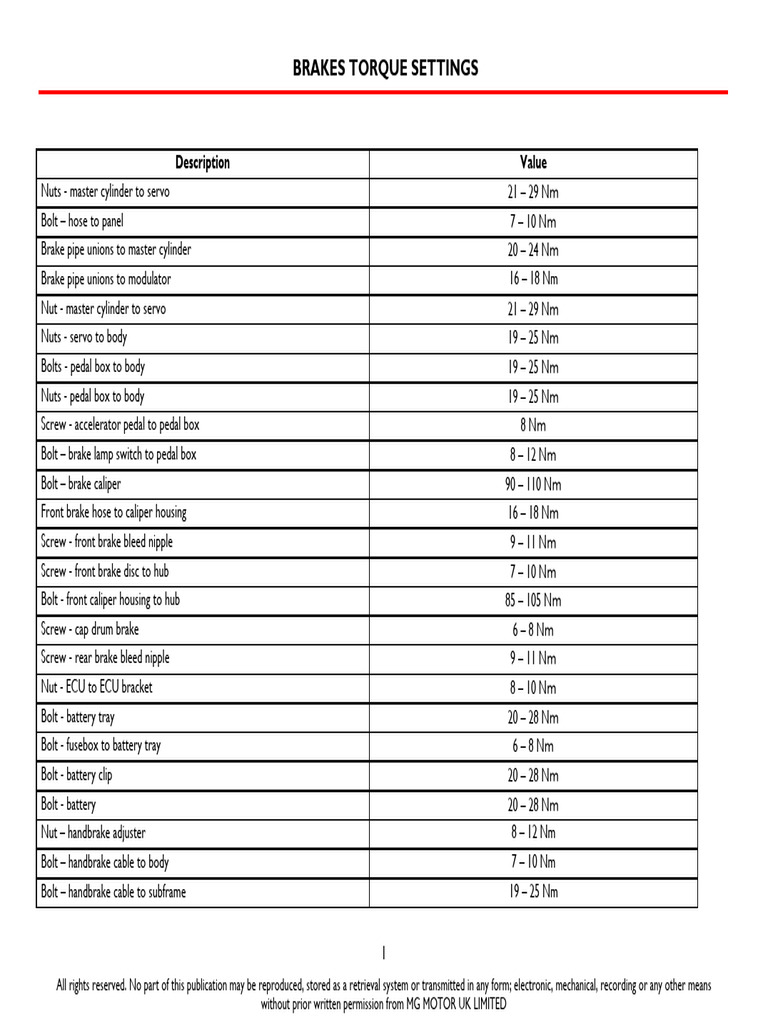 Brake Torque Settings Guide | PDF | Brake | Land Vehicles