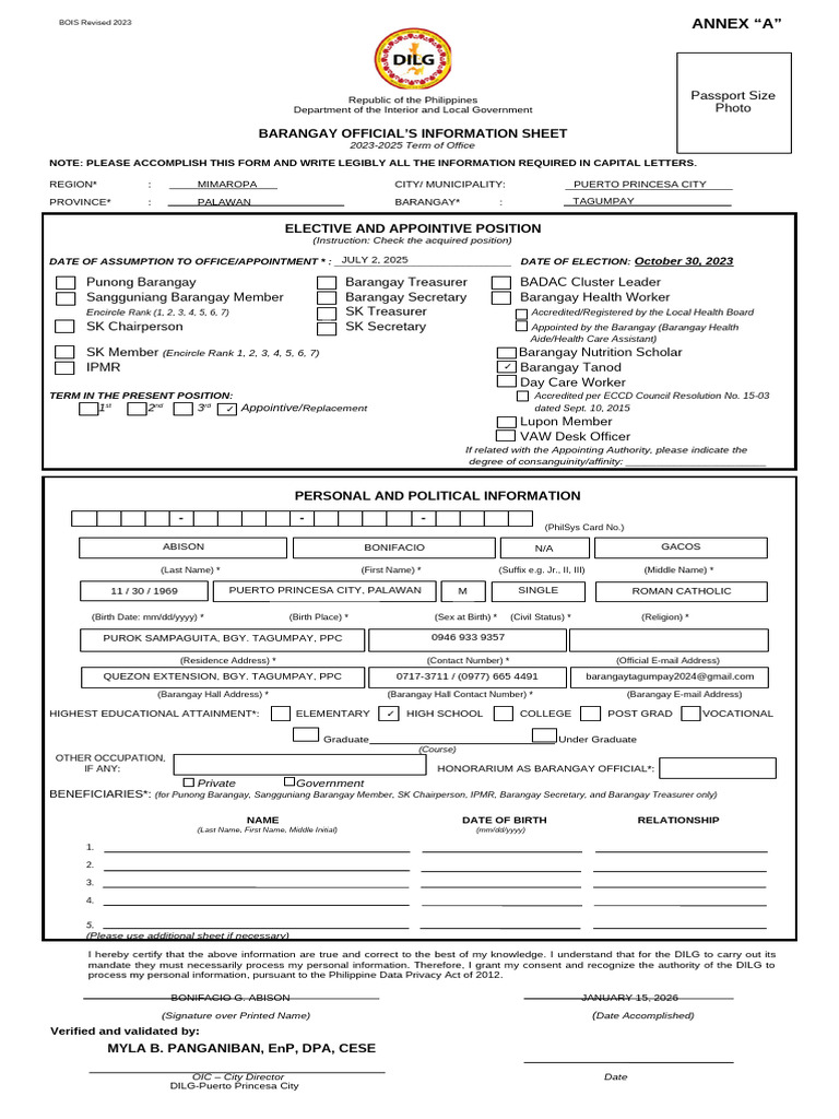 11.08.23 Annex A BOIS Form Revised 20231 | PDF