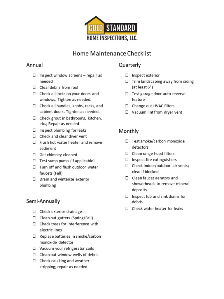 Essential Home Maintenance Checklist | PDF