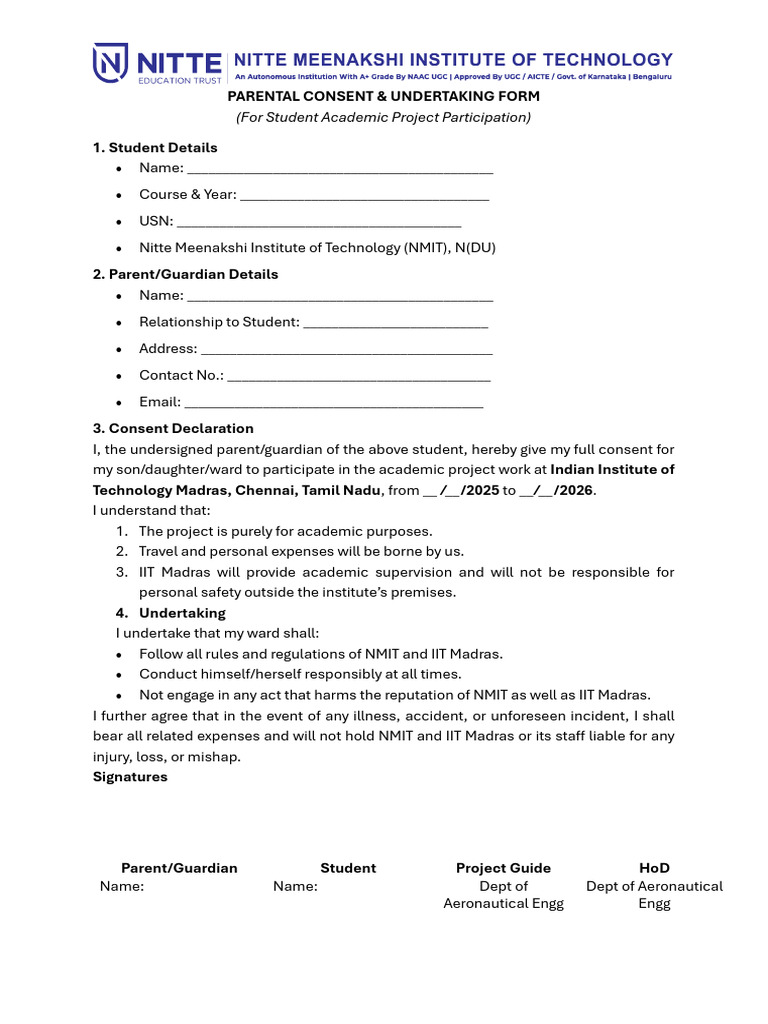 Parental Consent Form for Student Projects | PDF