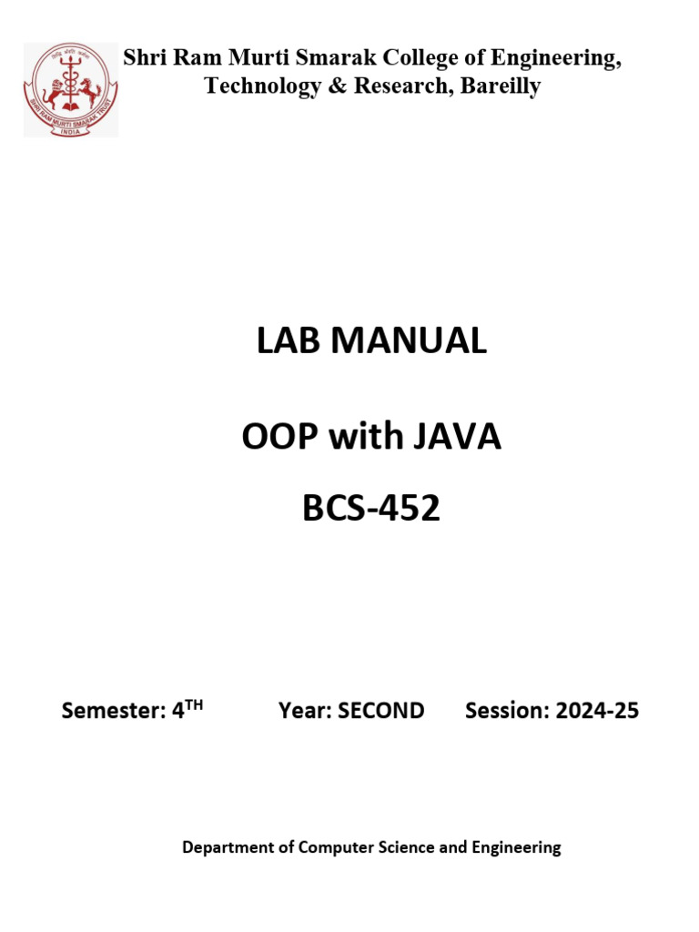 OOP with Java Lab Manual for BCS-452 | PDF | Method (Computer ...