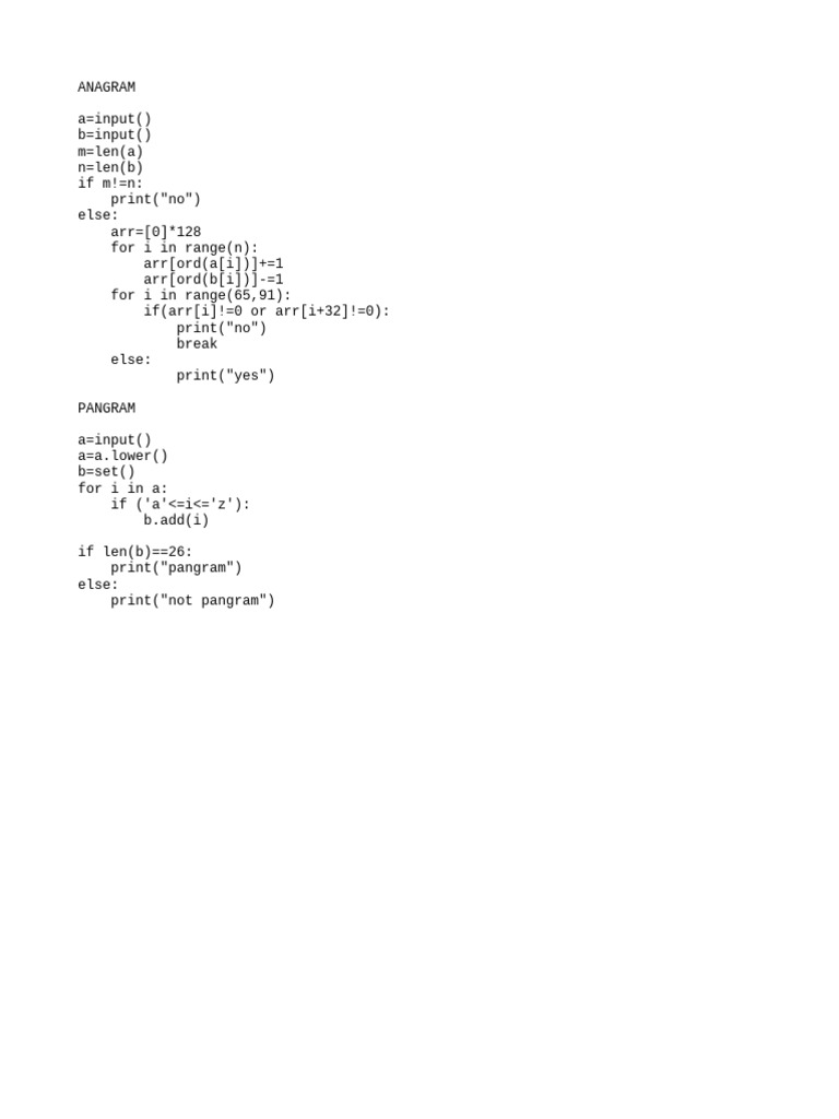 Anagram and Pangram Checker Code | PDF