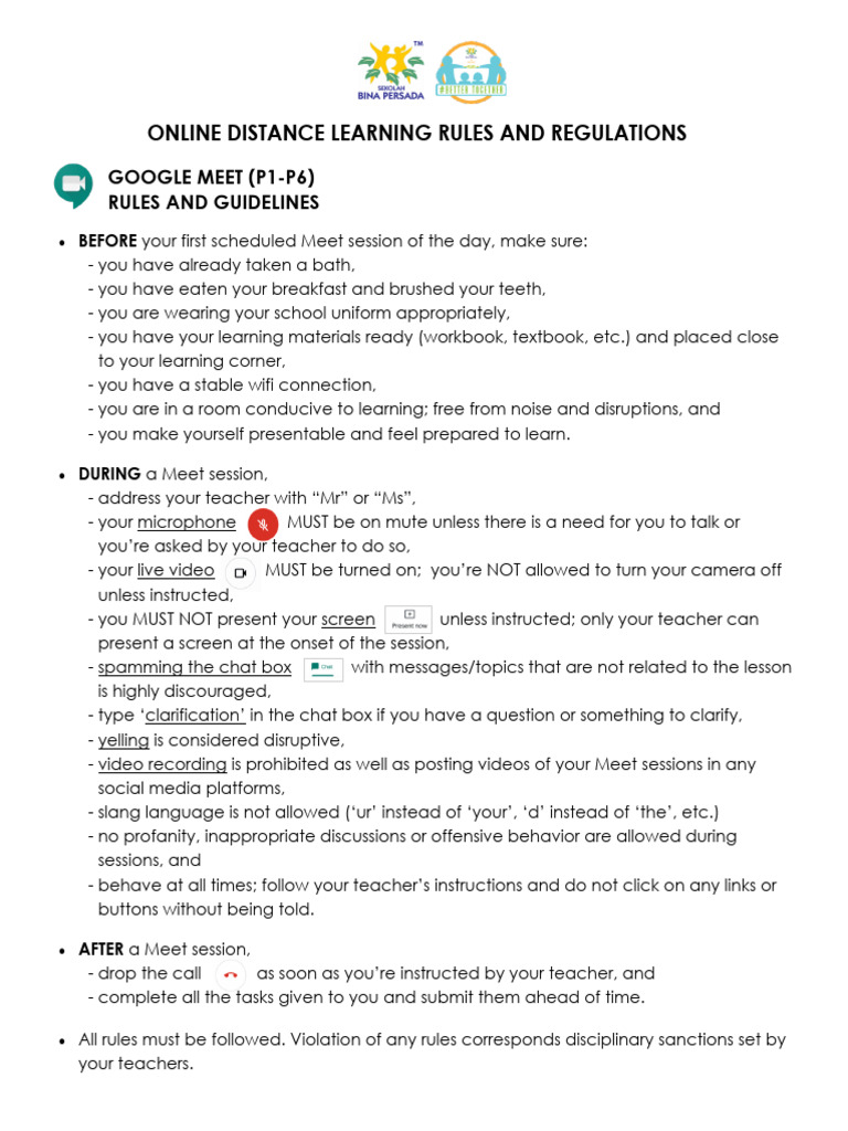 Online Learning Rules and Guidelines | PDF | Teachers
