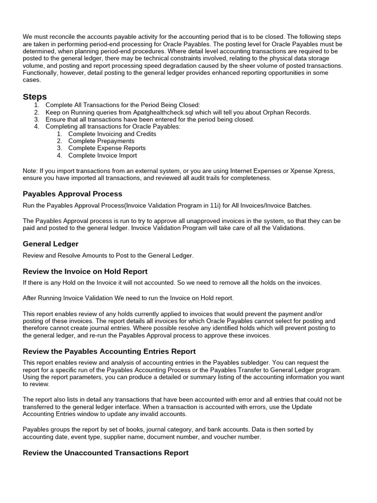 Oracle Payables Period-End Processing Guide | PDF | Accounts Payable ...