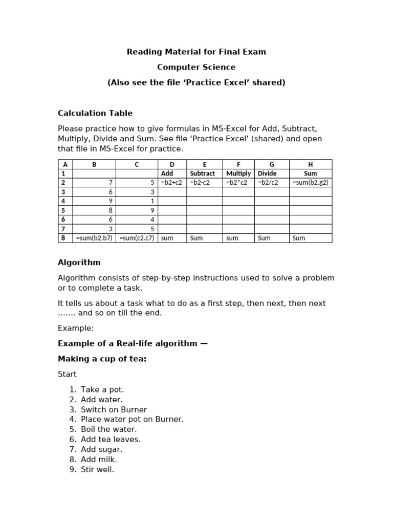 Excel Practice for Final Exam Preparation | PDF | Microsoft Excel ...