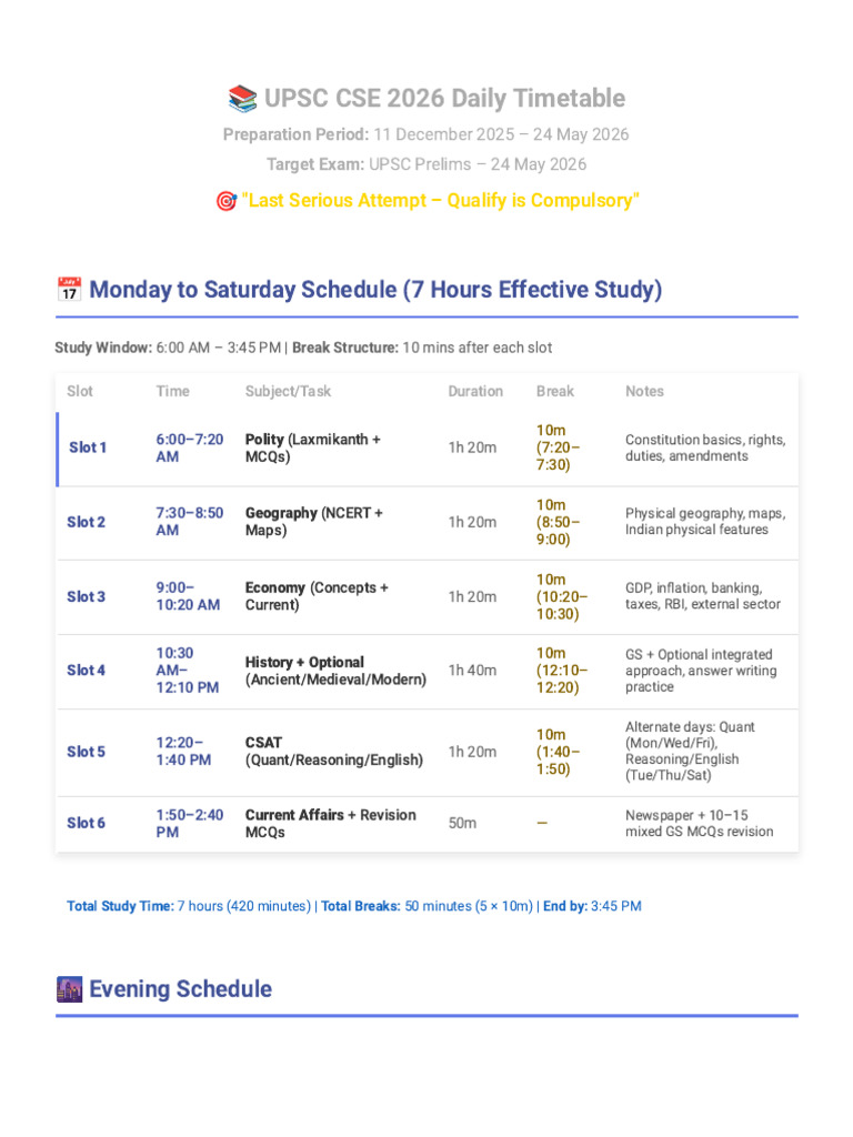 UPSC CSE 2026 Daily Study Plan | PDF | Multiple Choice | Economies