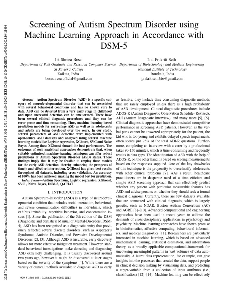 Machine Learning for Early Autism Detection | PDF | Autism | Support ...