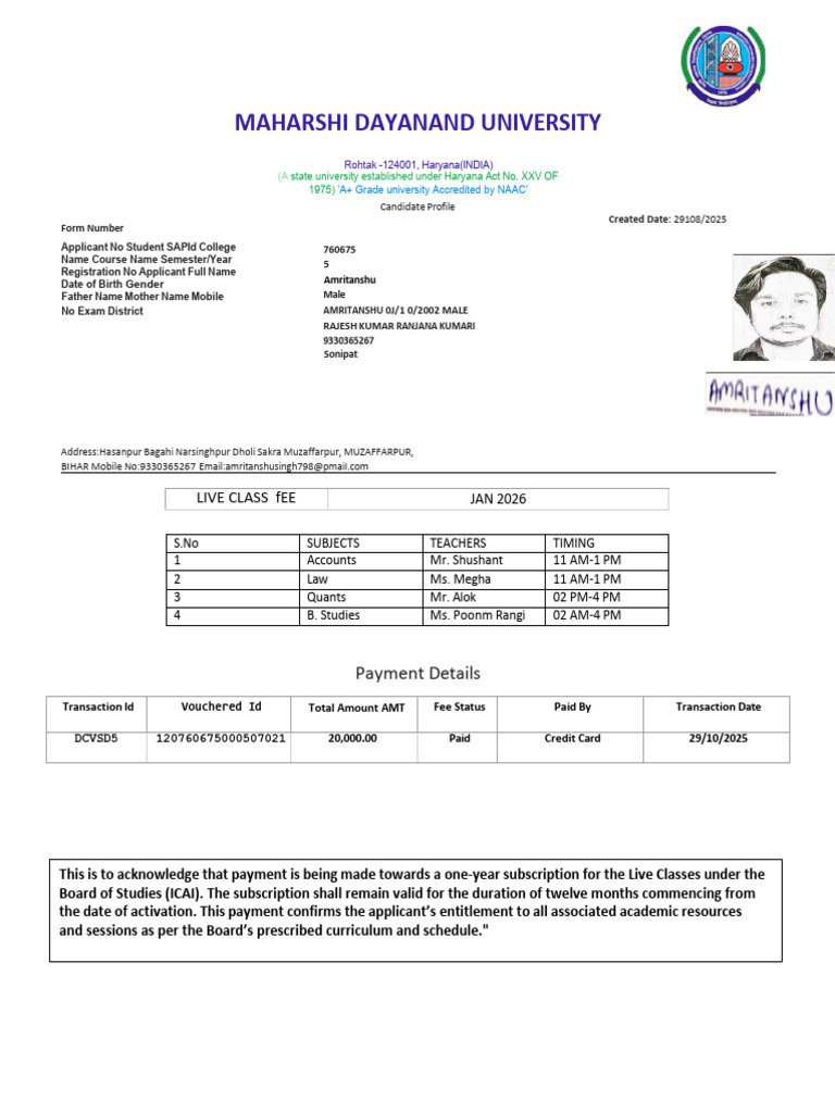ICAI Live Classes Subscription Payment | PDF | Payments