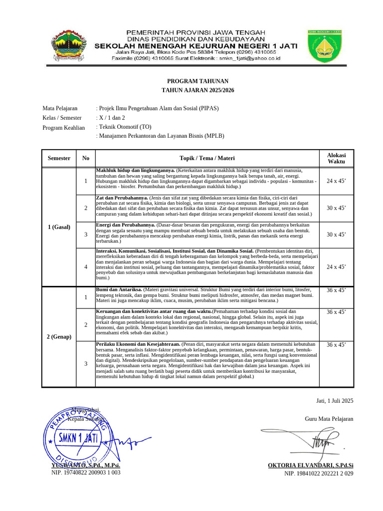 Program PIPAS Kelas X 2025/2026 | PDF