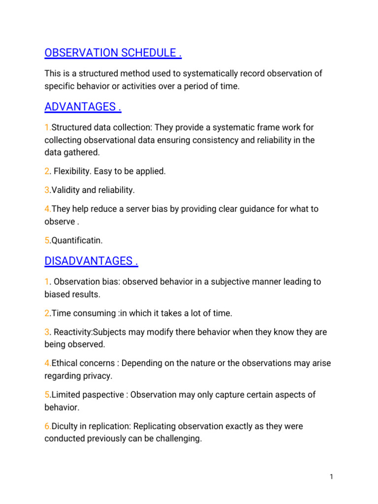 Observation Schedule: Benefits & Drawbacks | PDF