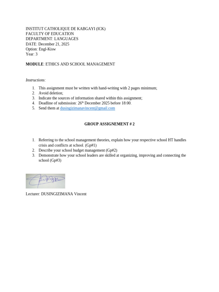 Ethics in School Management Assignment | PDF
