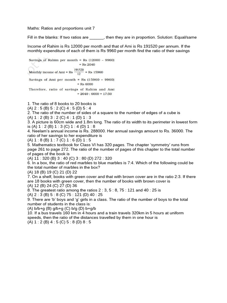 Ratios and Proportions Practice Questions | PDF | Ratio | Percentage