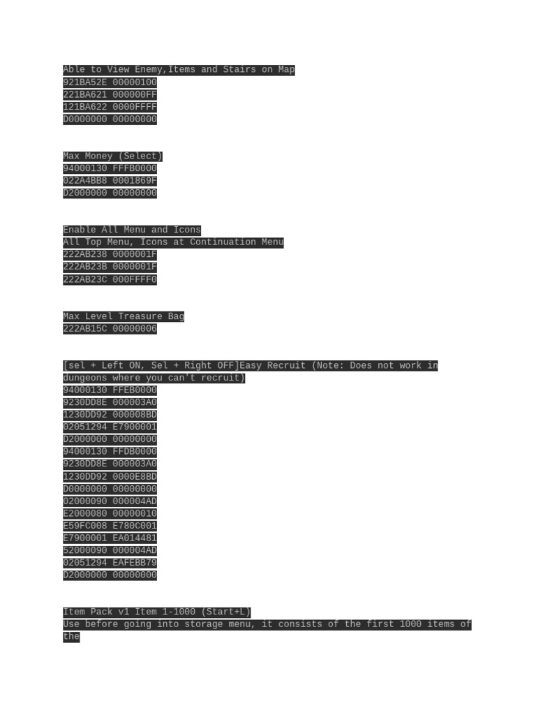 Cheat Codes for RPG Game Enhancements | PDF | Video Games