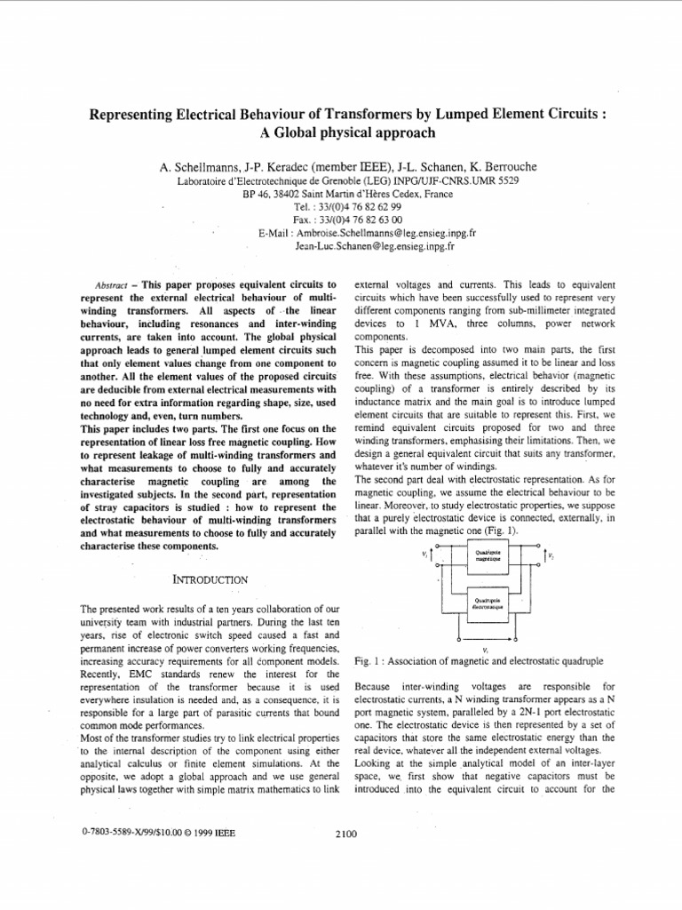 Representing Electrical Behaviour of Transformers Lumped Element ...