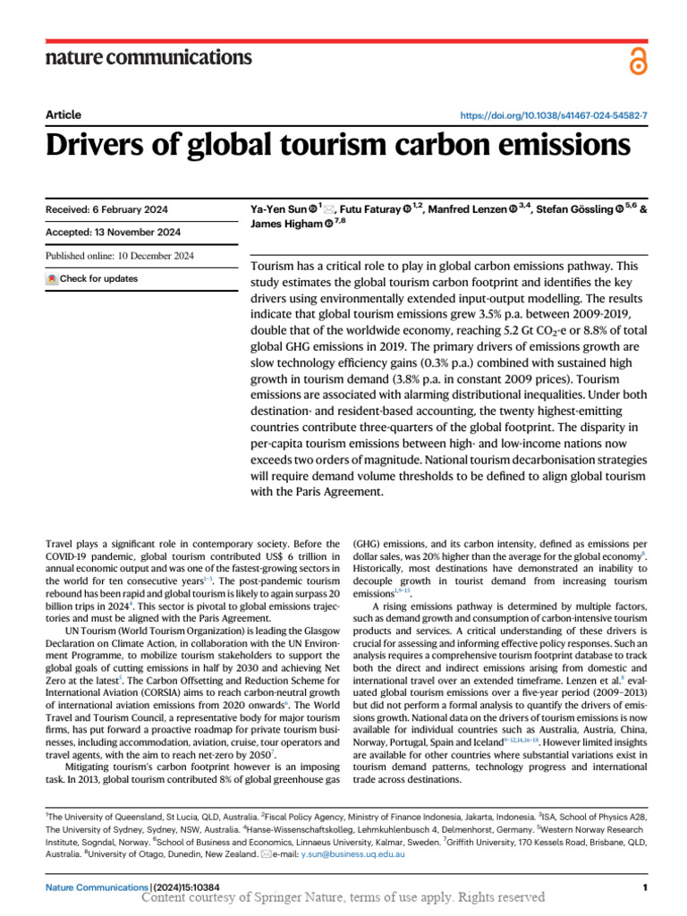 Global Tourism Carbon Emissions Drivers | PDF | Carbon Footprint | Tourism