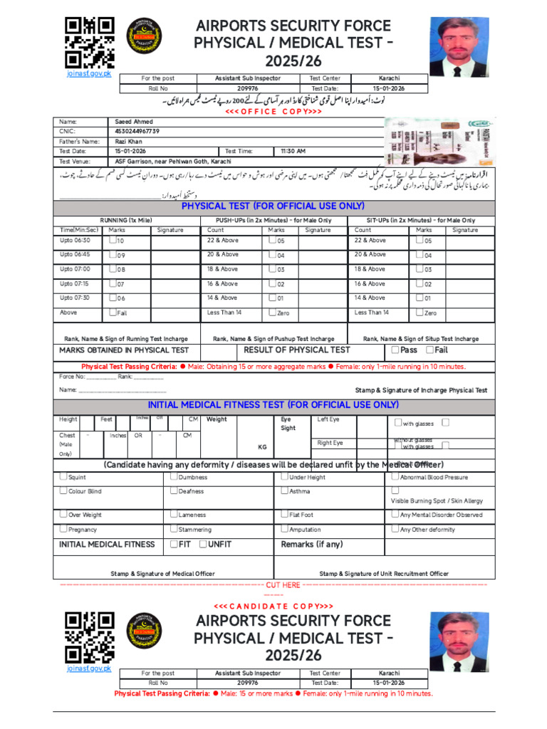 ASF Physical Test Details 2025/26 | PDF | Human Diseases And Disorders ...