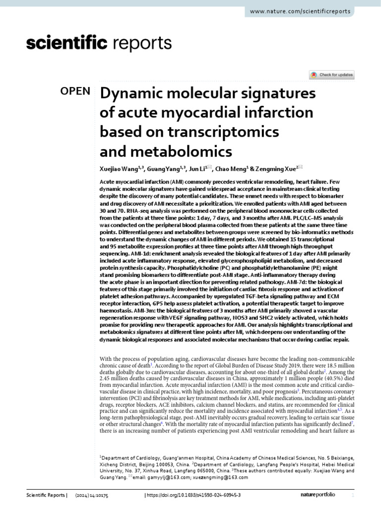 Dynamic Signatures of Myocardial Infarction | PDF | Inflammation ...