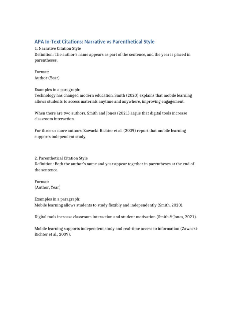 Narrative Vs Parenthetical Citation Notes and Worksheet | PDF