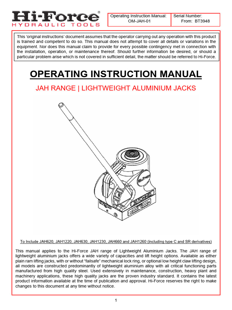 Lightweight Aluminium Jacks Manual | PDF | Personal Protective ...
