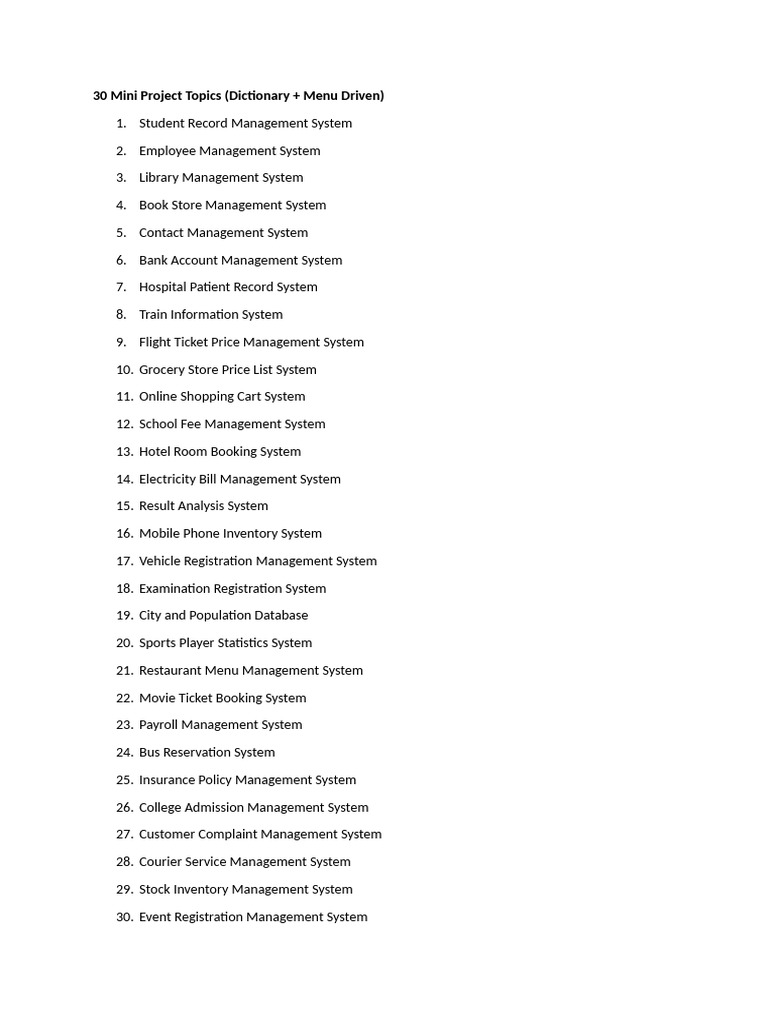30 Mini Project Ideas for Management Systems | PDF