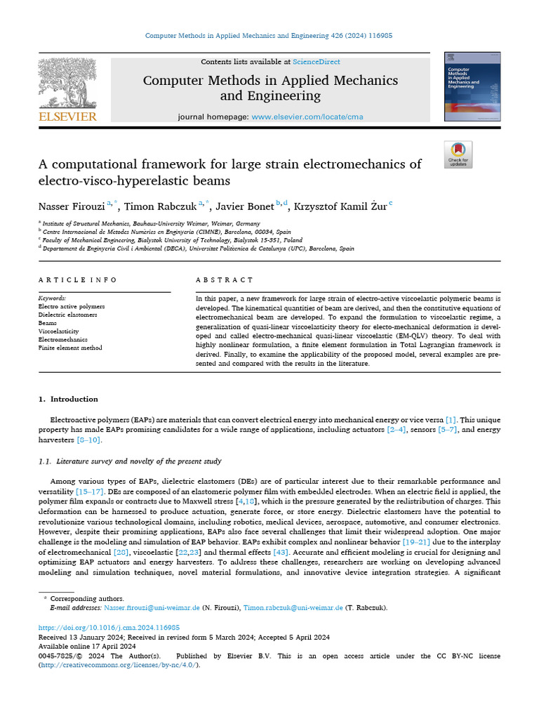 Electromechanical Modeling of EAP Beams | PDF | Viscoelasticity ...